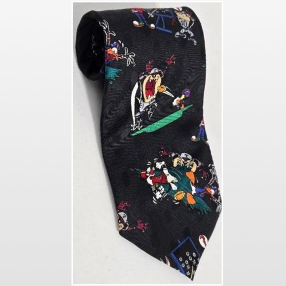 Vintage 90s Looney Tunes Tie Mens Black Sports Football VTG - Picture 3 of 13